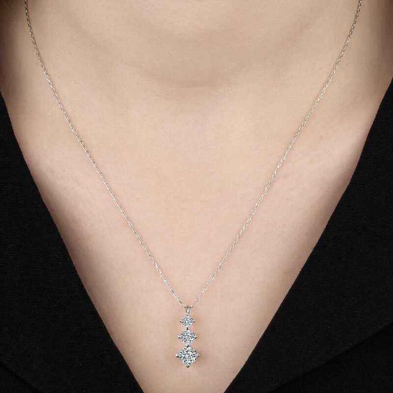 Swarovski Stone Three-Stone Single-Stone Women's Silver Necklace
