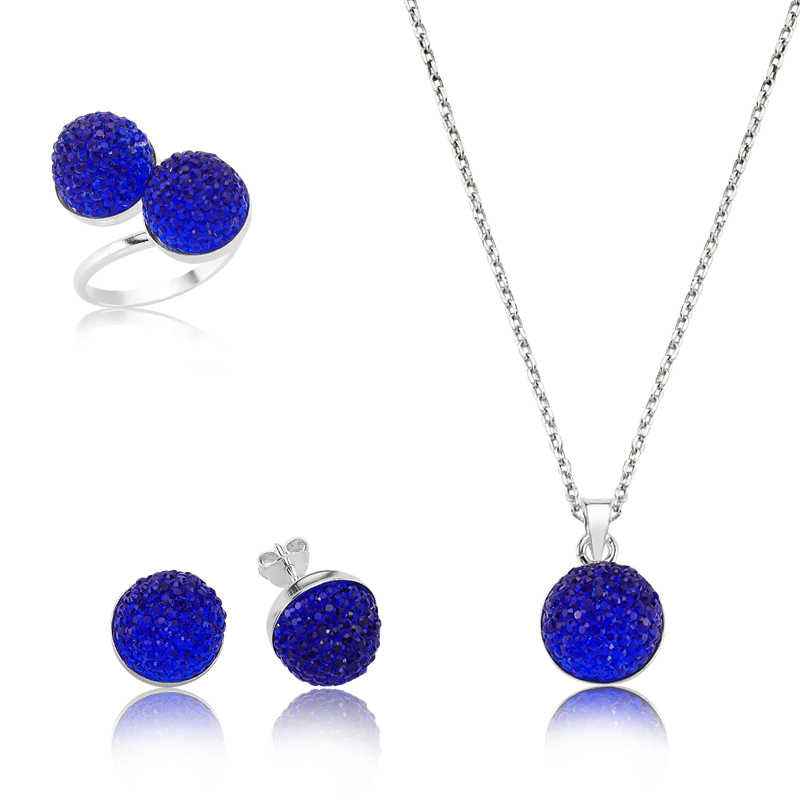 Navy Blue Crystal Stone Women's Silver Set