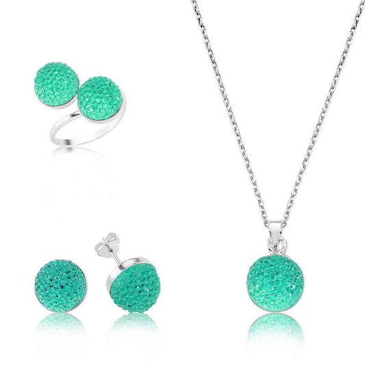 Green Crystal Stone Women's Silver Adjustable Set