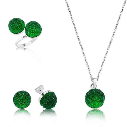 Green Crystal Women's Silver Adjustable Set