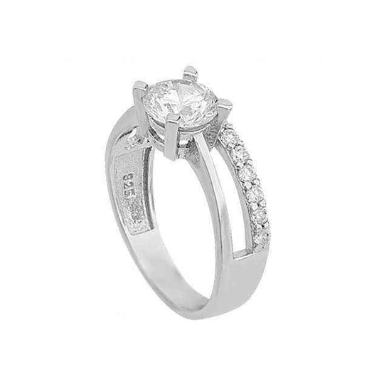 Single Stone Half Halo Women's Silver Ring