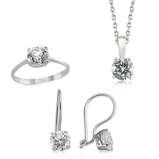 Single Stone Women's Silver Set