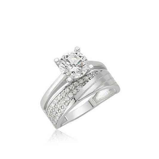 Single Stone Half Halo Women's Silver Ring