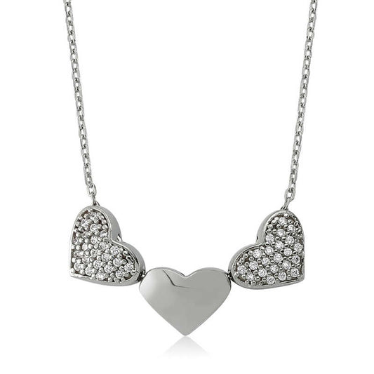 3 Heart Women's Silver Necklace