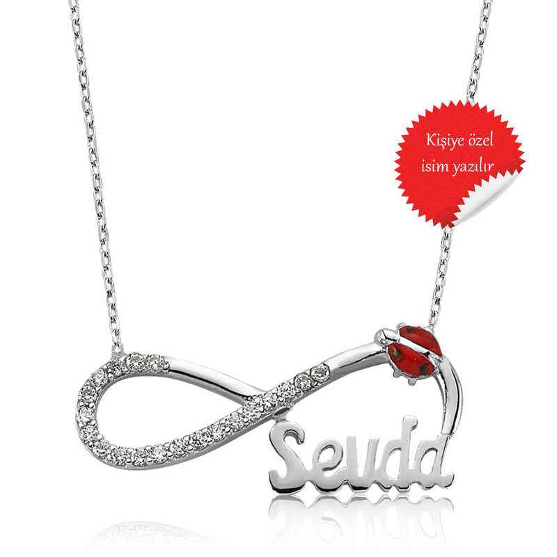 Ladybug Name Engraved Infinity Women's Silver Necklace