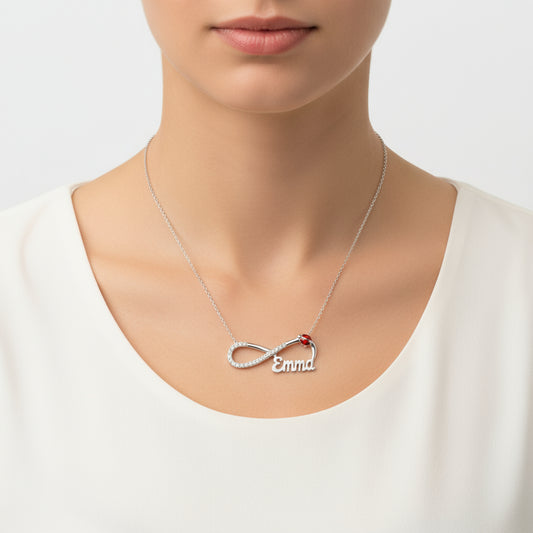 Ladybug Name Engraved Infinity Women's Silver Necklace