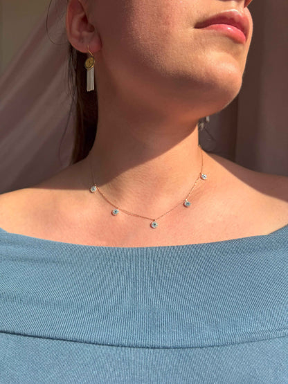 5 White Turquoise Navy Circle Silver Necklace