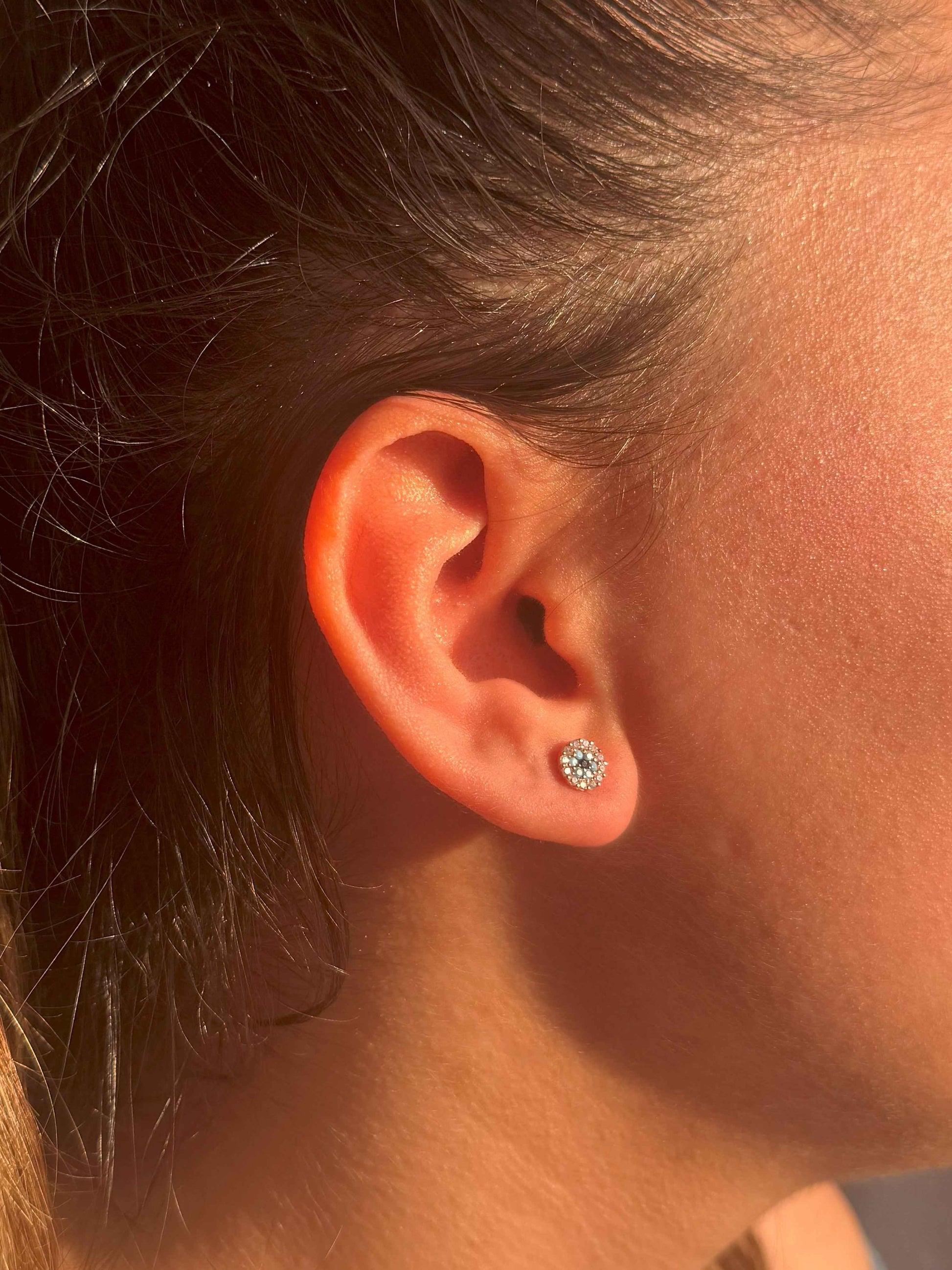 Mini White Turquoise Circle Silver Earrings