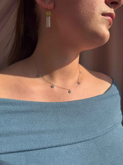 5 White Turquoise Navy Circle Silver Necklace