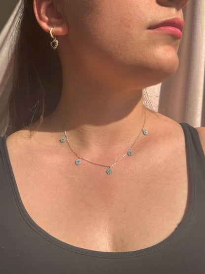 5 White Turquoise Navy Drop Silver Necklace