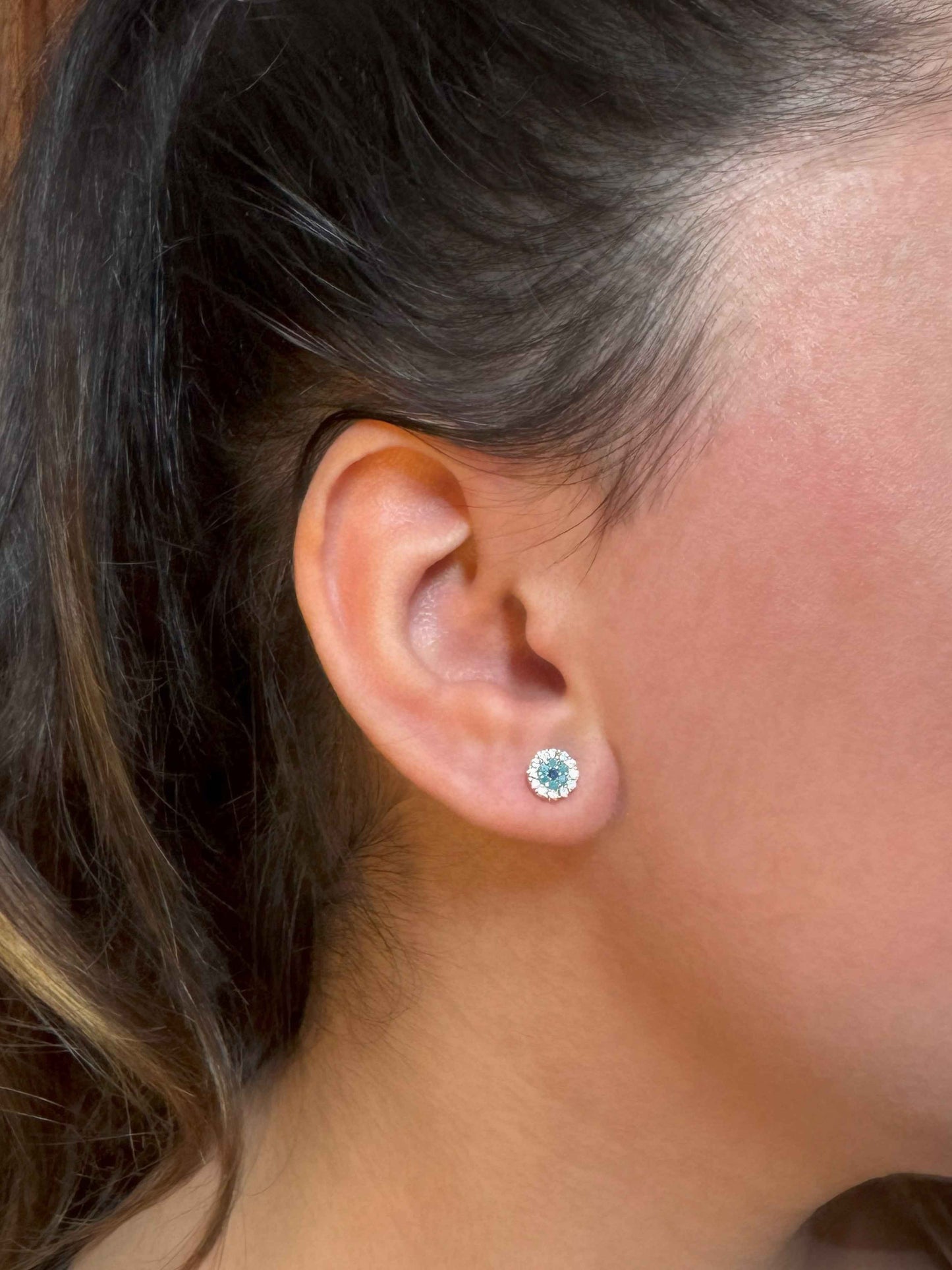 Mini White Turquoise Circle Silver Earrings