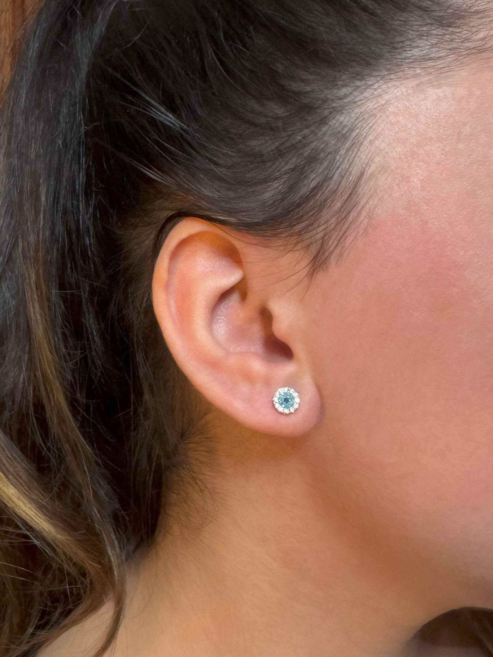 Mini White Turquoise Circle Silver Earrings