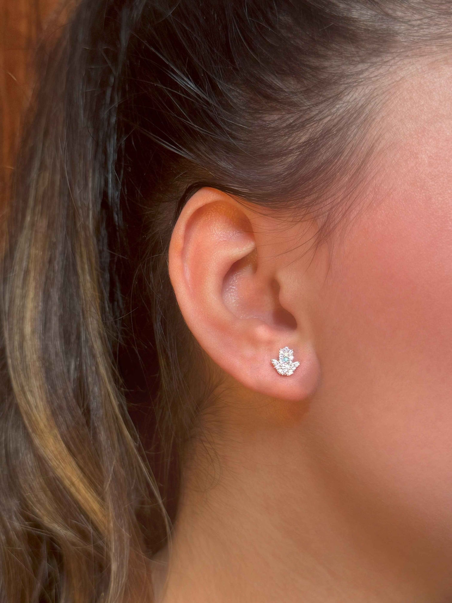 Mini White Turquoise Hand Silver Earrings