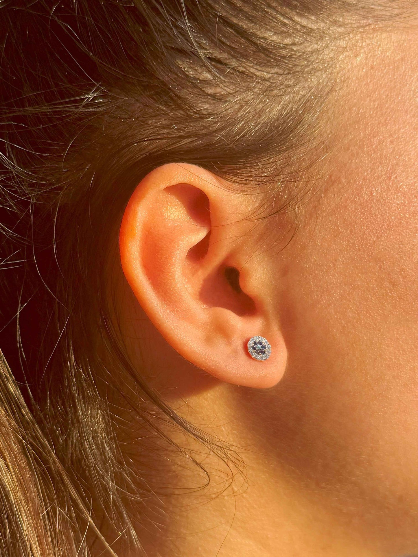 Mini White Navy Circle Silver Earrings