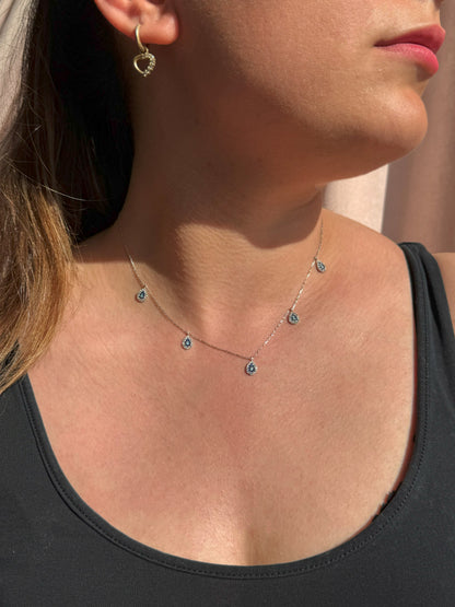 5 White Navy Turquoise Drop Silver Necklace