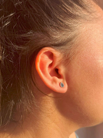 Mini White Navy Drop Silver Earrings