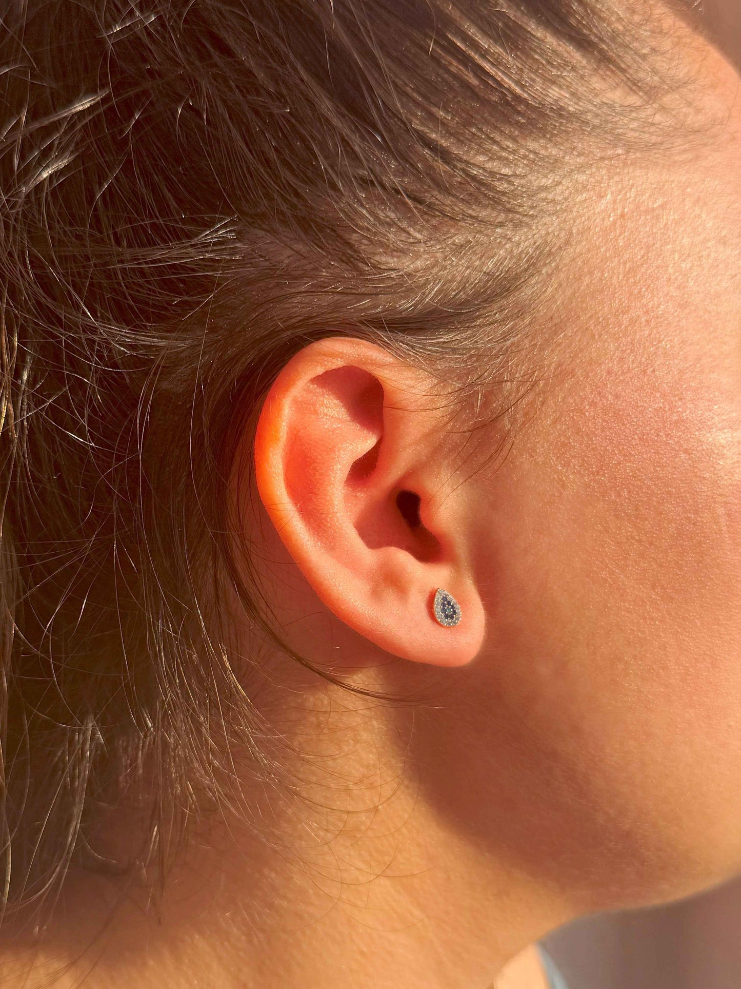 Mini White Navy Drop Silver Earrings
