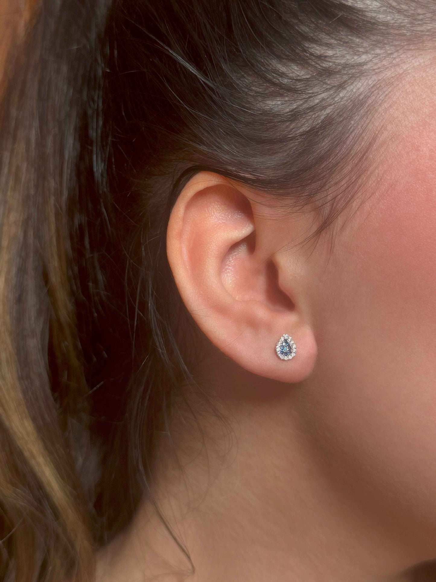 Mini White Navy Drop Silver Earrings
