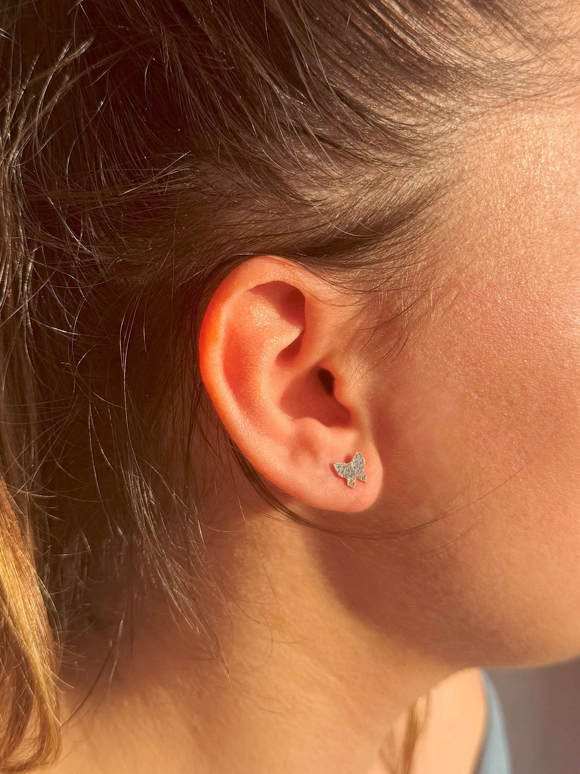 Mini White Butterfly Silver Earrings