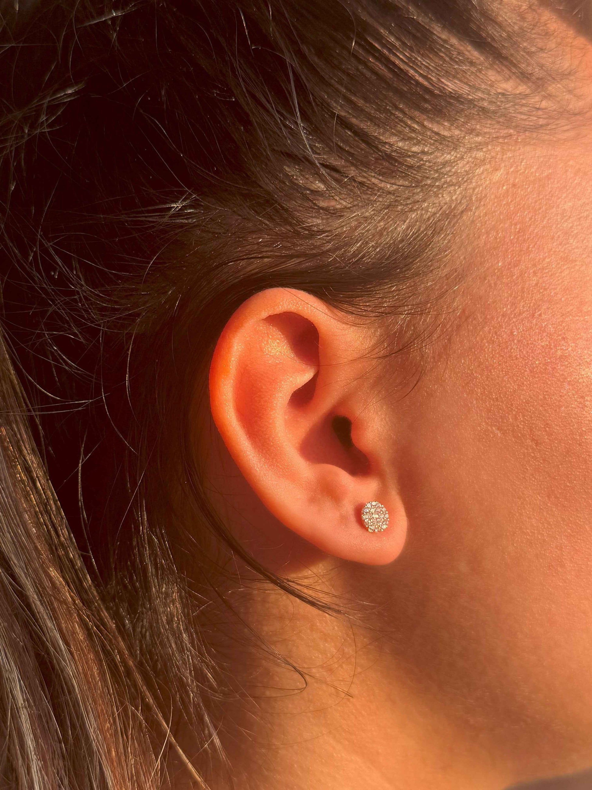 Mini White Circle Silver Earrings