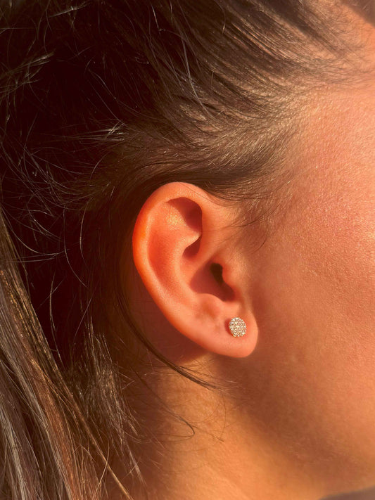 Mini White Circle Silver Earrings