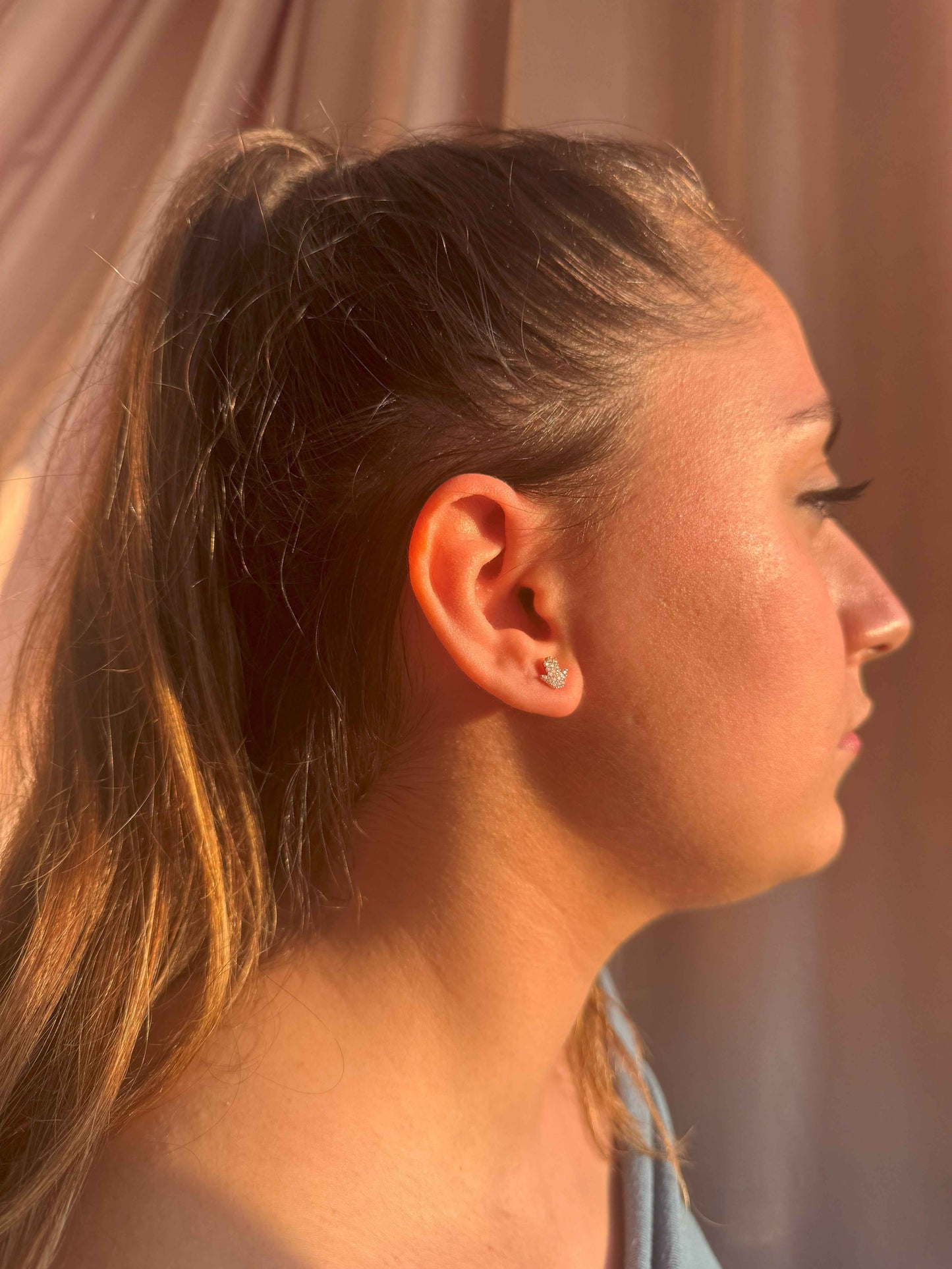 Mini White Hand Silver Earrings