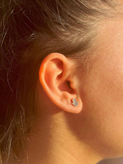 Mini White Hand Silver Earrings