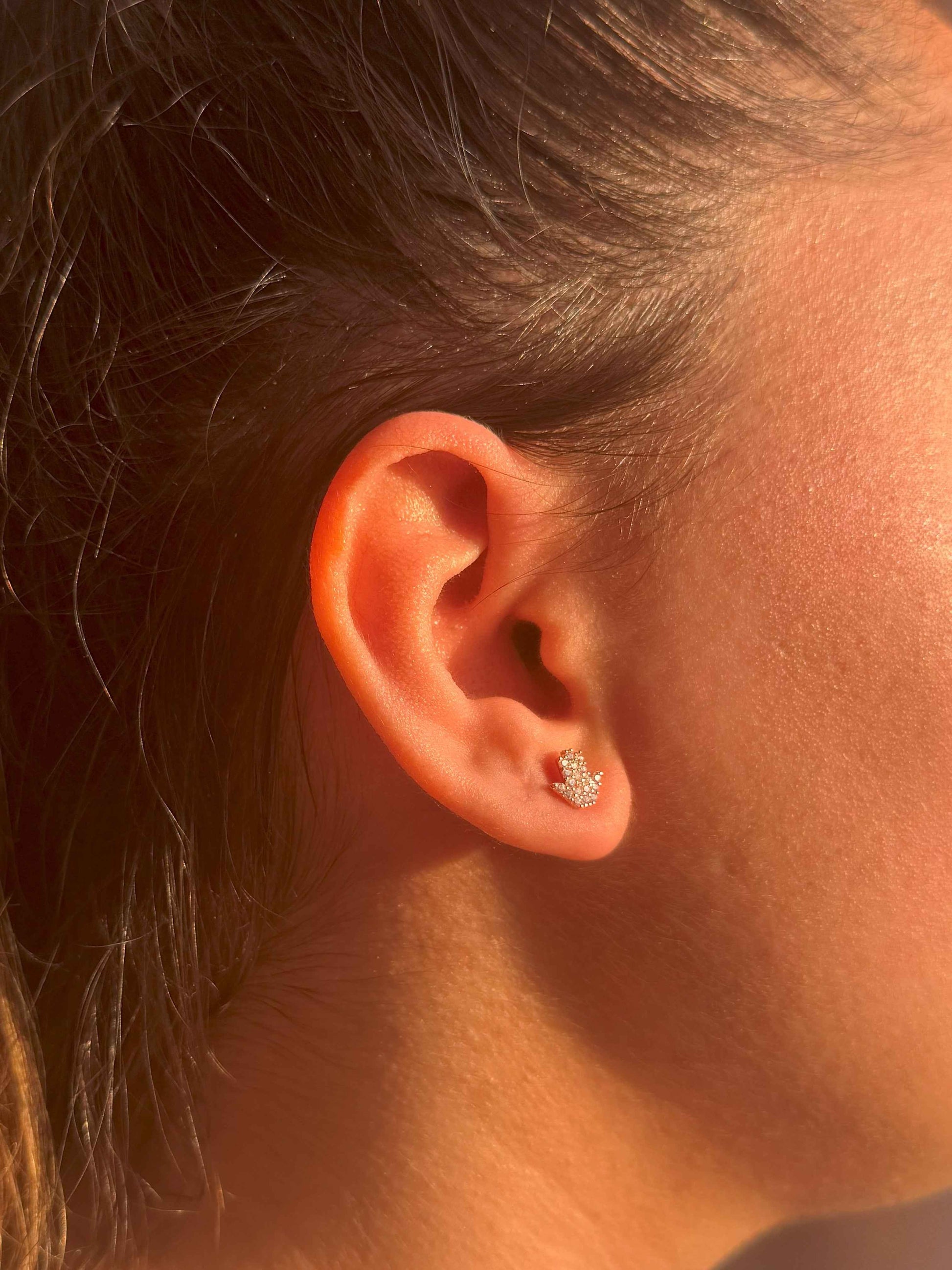 Mini White Hand Silver Earrings