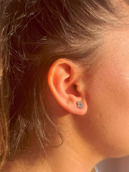Mini White Navy Hand Silver Earrings