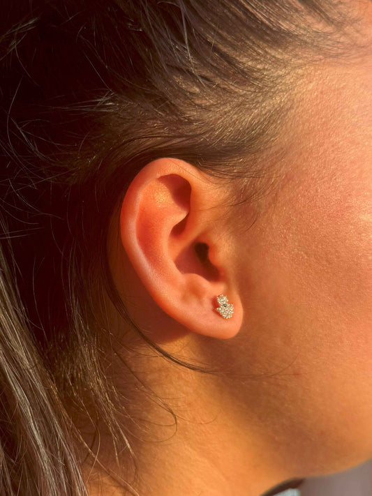 Mini White Navy Hand Silver Earrings