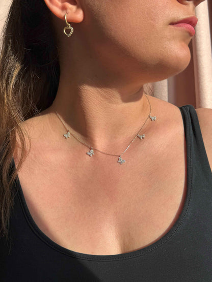5 White Butterfly Silver Necklace
