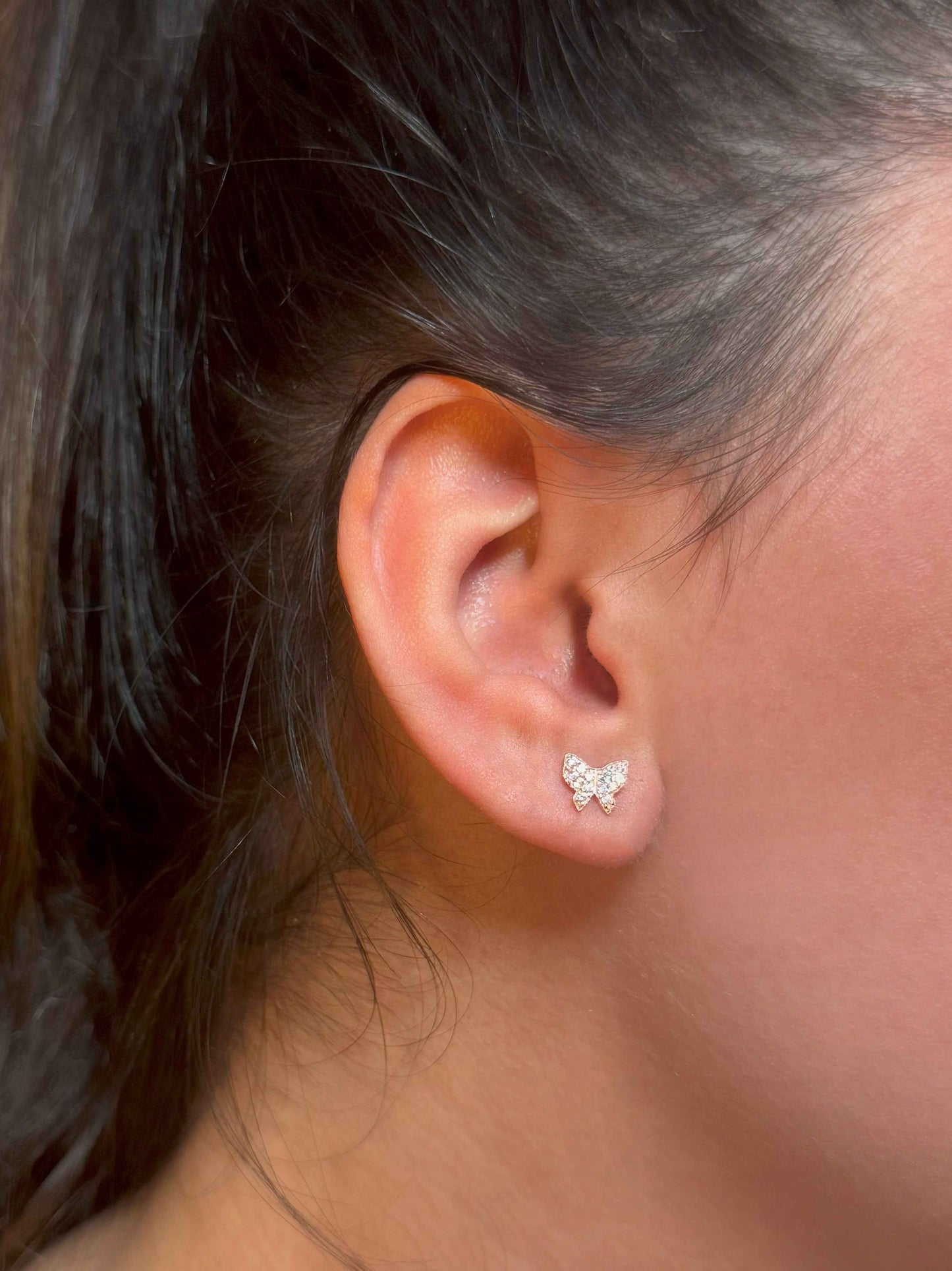 Mini White Butterfly Silver Earrings