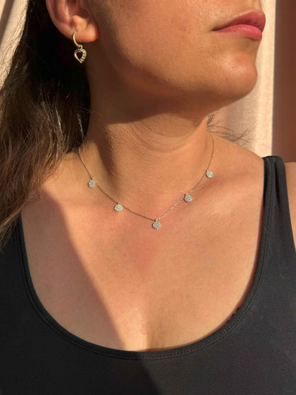 5 White Circle Silver Necklace