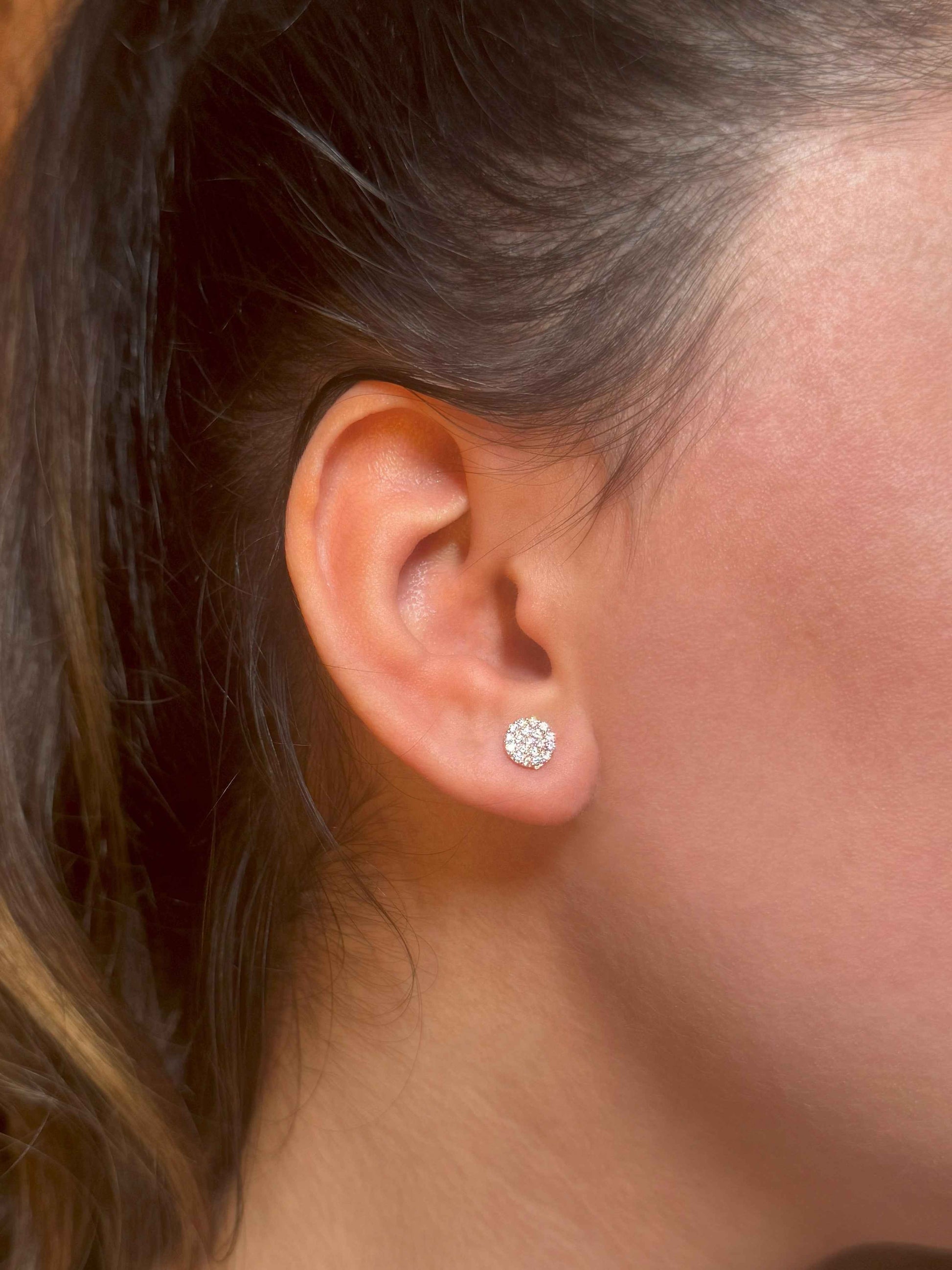 Mini White Circle Silver Earrings