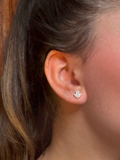 Mini White Hand Silver Earrings