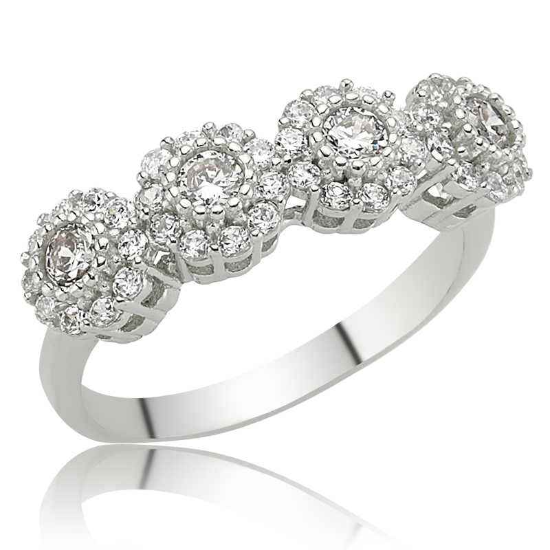 Flower 5 Stone Women's Silver Ring