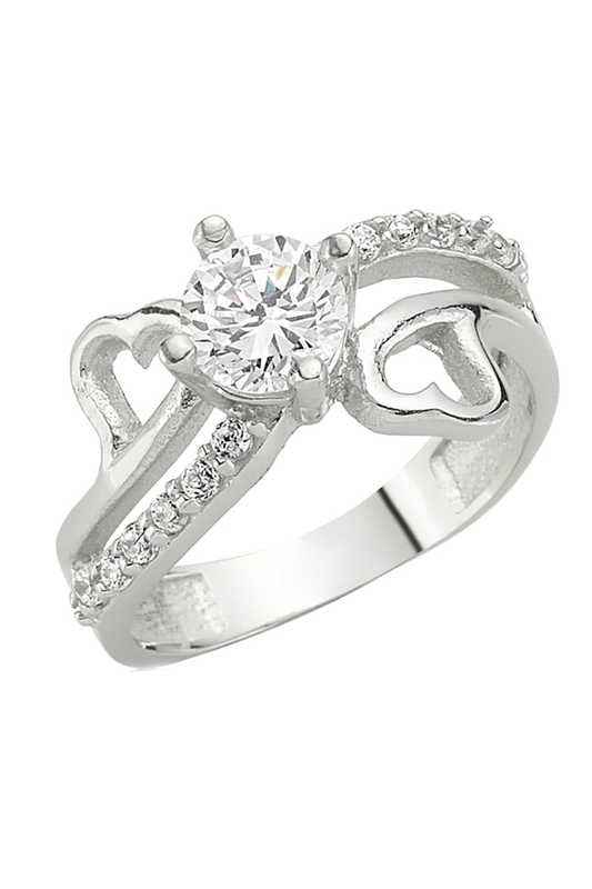 Heart-Shaped Single Stone Women's Silver Ring