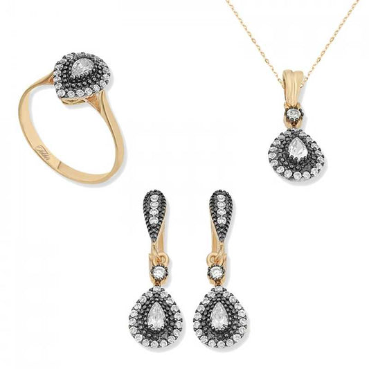 Diamond Mount Drop Women's Rose Gold Plated Silver Set