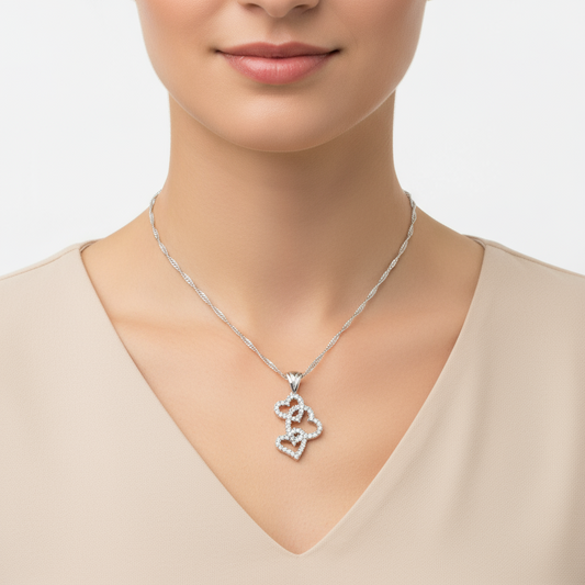 3 Heart Women's Silver Necklace