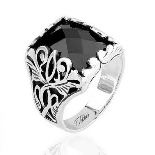 Black Stone Men's Silver Ring