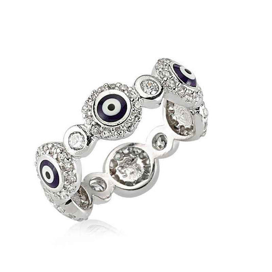 Evil Eye Full Halo Women's Silver Ring