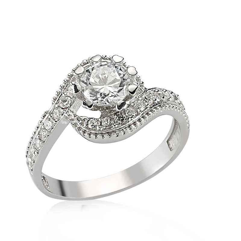 Zircon Solitaire Women's Silver Ring