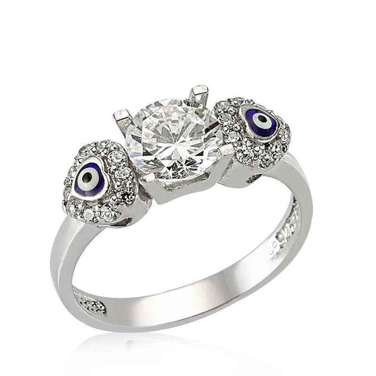 Heart Evil Eye Single Stone Women's Silver Ring