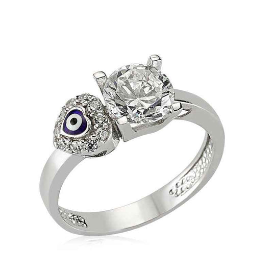 Heart Evil Eye Single Stone Women's Silver Ring