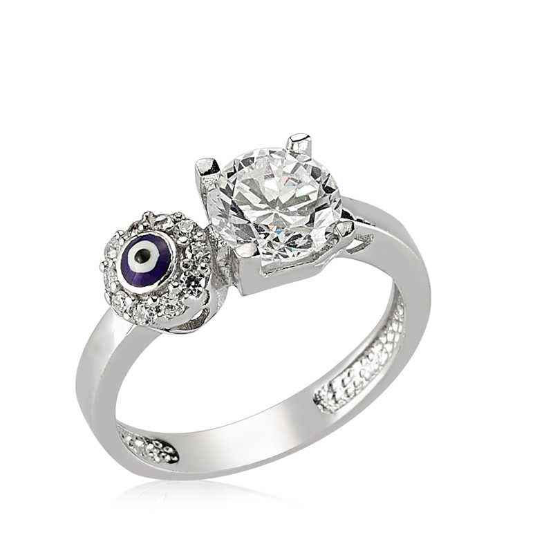 Single Stone Evil Eye Women's Silver Ring