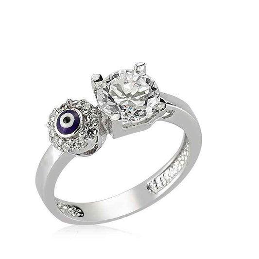 Single Stone Evil Eye Women's Silver Ring
