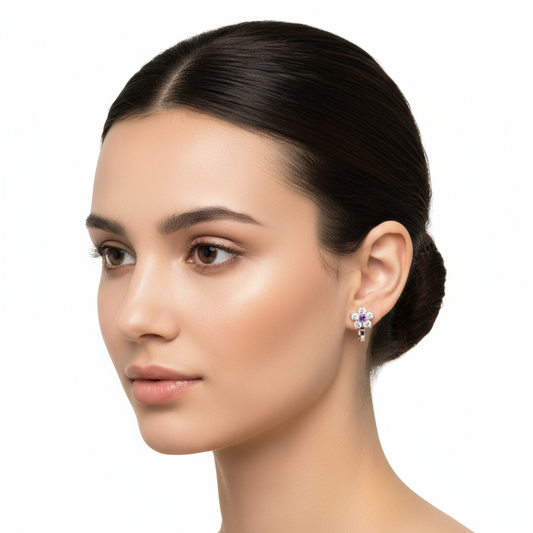 Boucles d'oreilles en argent avec fleur en pierre violette