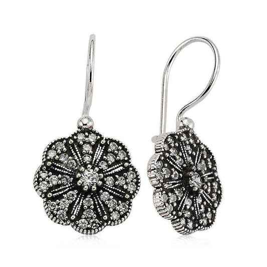 Dangling Flower Silver Earrings