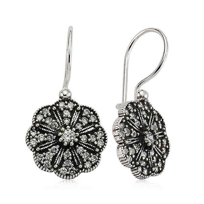 Dangling Flower Silver Earrings