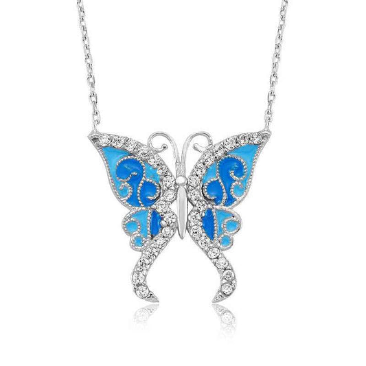 Blue Butterfly Women's Silver Necklace